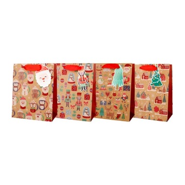 4x Torba prezentowa torebka świąteczna dziecięca XL 32x42cm Mikołajki