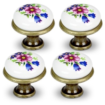 4x GAŁKA MEBLOWA ZŁOTA GAŁKA DO MEBLI PORCELANA ZE WZOREM RETRO TANIEJ 20%