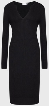 CALVIN KLEIN Rib Open Neck Dress sukienka midi Slim Fit S