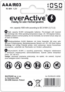 4 БАТАРЕИ EverActive R03/AAA 1050 мАч