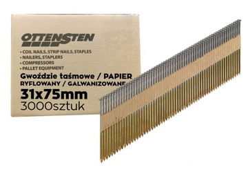 GWOŹDZIE na taśmie papier 3,1x75mm 3tys gwoździarka RYFLOWANE GALWANIZOWANE