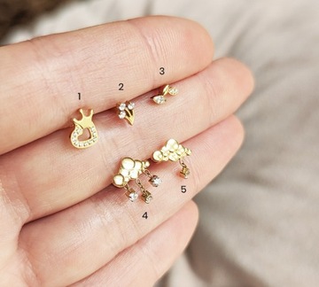 СЕРЬГИ КОРОНКА СЕРДЦЕ LABRET ЗОЛОТАЯ Спираль ЦИРКОНИЙ ТИТАН 1,2/6