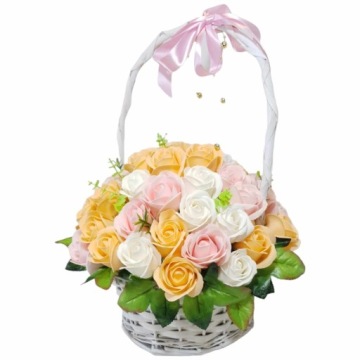 КРАСИВЫЙ большой букет-корзина мыльные розы 50 шт мыльные цветы ПОДАРОК