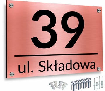 Tabliczka ADRESOWA MIEDZIANA NUMER DOMU 40x30 DUŻA WIDOCZNA DYSTANSE
