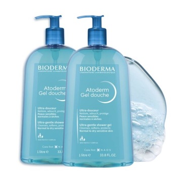 2x Bioderma Atoderm żel oczyszczający bez dodatku mydła, do skóry suchej 1l