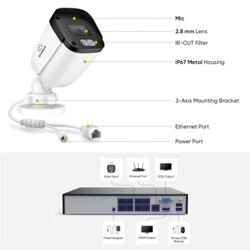 Sannce 5MP Night Vision Security Smart POE набор сетевых камер IP67 8pcs