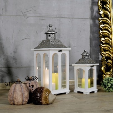 Lampion latarnia drewniana ogrodowa biała duży komplet 2w1 Do domu i ogrodu