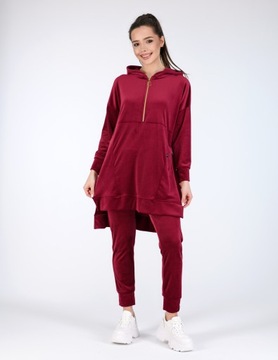 Welurowe dresy damskie EMI II - welurowa bluza + spodnie - bordo 4XL/5XL