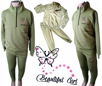 2 cz. Dres komplet BLUZA bez KAPTURA +SPODNIE dla dziewczynki 128-134