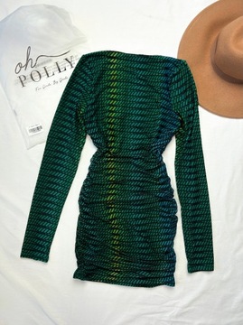 Oh Polly sukienka mini z wycięciem we wzory zielona markowa