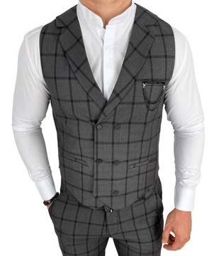 Ciemnoszara kamizelka meska w krate slim fit - 2XL