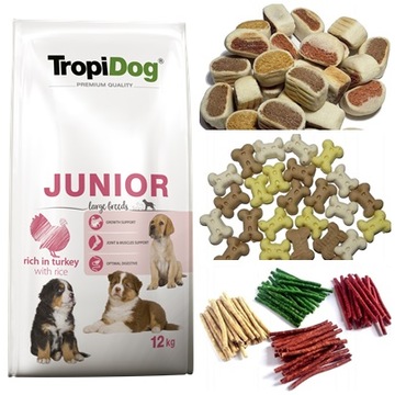 TROPIDOG JUNIOR DUŻA RASA INDYK 12kg+101GRATIS