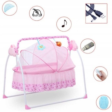 ДЕТСКАЯ КРОВАТЬ, КАЧАЛКА, ЛЮЛЬКА, РОЗОВЫЙ, BT, 3 СКОРОСТИ