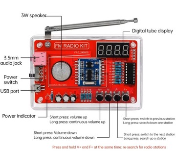 Radio FM 87-108MHz głośnik LCD zasilanie BAT+USB Obudowa