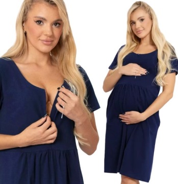 KOSZULA NOCNA CIĄŻOWA DO KARMIENIA Z KIESZENIAMI NA ZAMEK FORMOMMY M