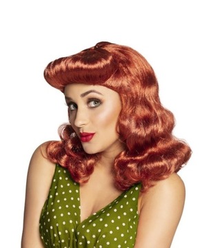 Peruka Długa Ruda Burleska Pin-up Girl ruda miedziana brązowa