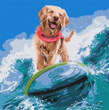 MALOWANIE PO NUMERACH na prezent Pies Labrador surfer 40x40