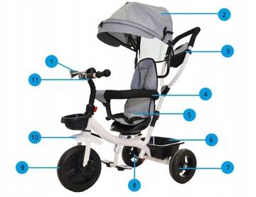 TRIKE BIKE 6in1 WALKER ПОВОРОТНЫЕ РЕМНИ СЕРЫЕ