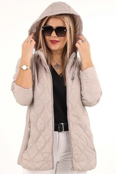 KURTKA PRZEJŚCIOWA DAMSKA Z KAPTUREM LEKKA PIKOWANA OVERSIZE DUŻE ROZMIARY