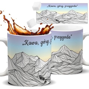 Kubek Biały Na Prezent KAWA GÓRY PRZYGODA Wzory
