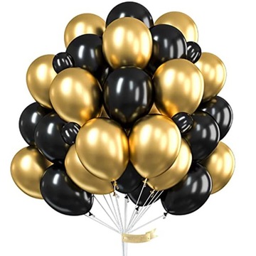 ZESTAW BALONY CZARNE I ZŁOTE CHROMOWANE DUŻY MIX