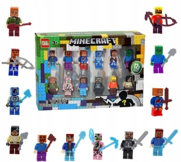 FIGURKI MINECRAFT 12szt AKCESORIA ZESTAW KLOCKI