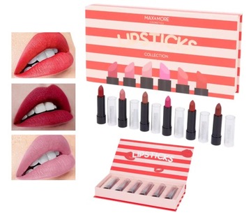 Zestaw szminek kosmetyków MAX&MORE LIPSTICKS 6 SZMINEK MATOWYCH NUDE VEGAN