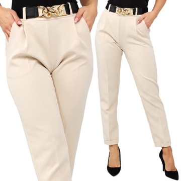 SPODNIE DAMSKIE ELEGANCKIE CYGARETKI KOBIECE MODNE 36/38 S/M BEŻOWE