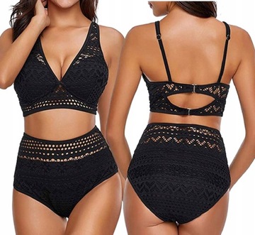 STRÓJ KĄPIELOWY BIKINI WYSOKI STAN KORONKA BOHO XL