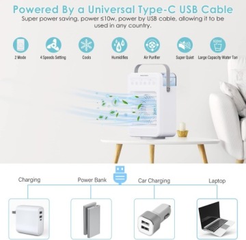 ПОРТАТИВНЫЙ КОНДИЦИОНЕР ZASTION С ВРАЩАЮЩИМСЯ СВЕТОДИОДОМ, 650 МЛ, USB-C