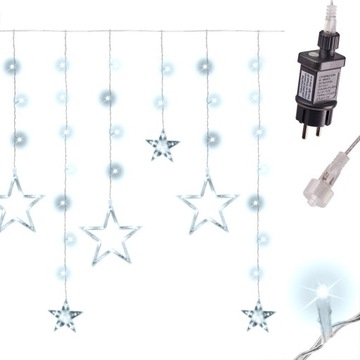 LAMPKI LED KURTYNA GWIAZDKI 2,5M 138LED ZIMNY BIAŁY 8 TRYBÓW ŚWIECENIA