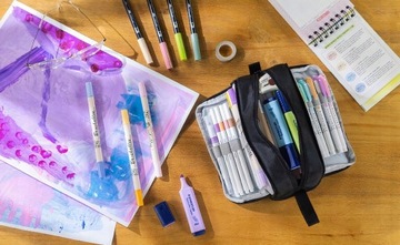 черный ШКОЛА Пенал с четырьмя отделениями, многофункциональный, вместительный