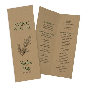 Karta dań Menu Weselne Ślub Botanic WZORY