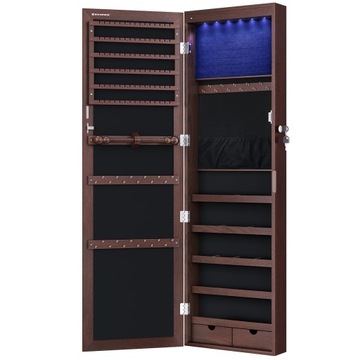 НАСТЕННЫЙ ШКАФ ДЛЯ ЮВЕЛИРНЫХ УКРАШЕНИЙ С ЗЕРКАЛОМ, КОРИЧНЕВЫЙ