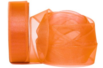 WSTĄŻKA SZYFONOWA KRYSZTAŁEK 4cm/10m POMARAŃCZOWA