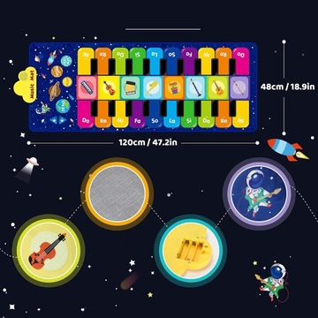 MATA MUZYCZNA GRAJĄCA PIANINO INTERAKTYWNA DŹWIĘK INSTUMENTÓW DUŻA 120*48CM