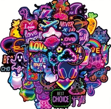 NAKLEJKI NEON WLEPY STICKER MIX WODOODPORNE 50 szt