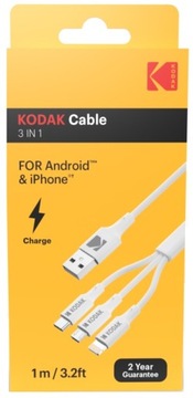 Kabel USB 3w1 KODAK USB do Telefonu USB-C USB TYPE-C LIGHTNING MicroUSB