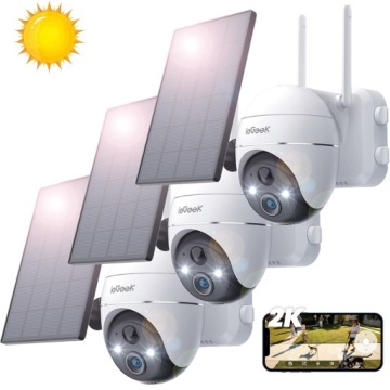 Venkovní Otočná Solární Kamera 2K WiFi Ip 4X Zoom Baterie Kamery 3ks