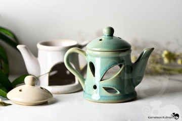 KOMINEK CERAMICZNY Z POKRYWĄ na OLEJKI ETERYCZNE wosk CZAJNICZEK SZARY BRĄZ