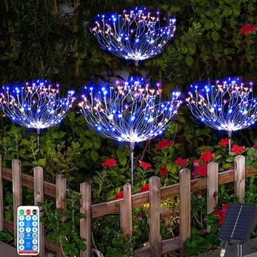 LAMPY SOLARNE DO OGRODU, 4 SZTUKI, 120 DIOD LED, FAJERWERKI LAMPA Z PILOTEM