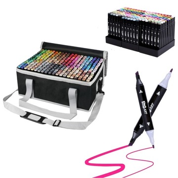 ZESTAW DWUSTRONNE MARKERY ALKOHOLOWE 262 SZT FLAMASTRY TORBA + PODSTAWKA