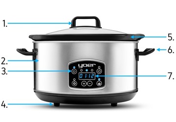 Wolnowar Slow Cooker Garnek ceramiczny 4,5L Yoer 280W INOX LCD +Programator