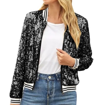 Ladies Sequin Jackets Stripe Long Sleeve Casual Co