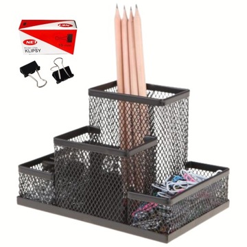Przybornik na biurko organizer metalowy z siatki Net 4A czarny + gratis