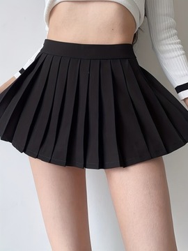 Solidna plisowana mini spódniczka, urocza spódnica, XS