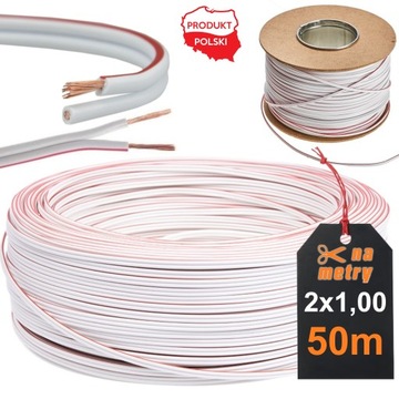 KABEL PRZEWÓD DO TAŚM LED BIAŁY 2x1,0 MIEDZIANY | 50m