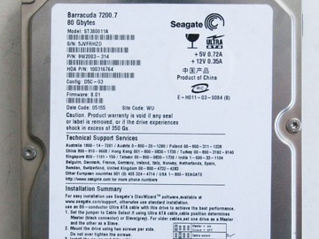 Жесткий диск SEAGATE BarraCuda 7200.7 — 80 ГБ PATA (IDE/ATA) 3,5 дюйма — ST380011A