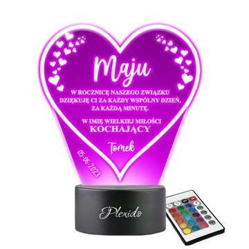 Lampka Nocna LED 3D Rocznica Związku Prezent Twój Napis Imię Data Grawer