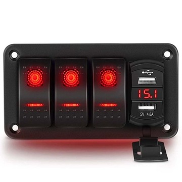 WŁĄCZNIKI SAMOCHODOWE + USB + WOLTOMIERZ - 06006